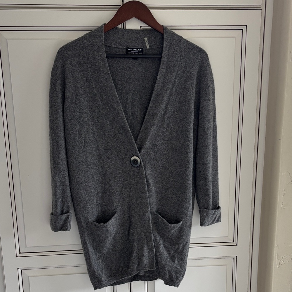 Repeat Cashmere Oversized Button Gray Cardigan Sw… - image 2